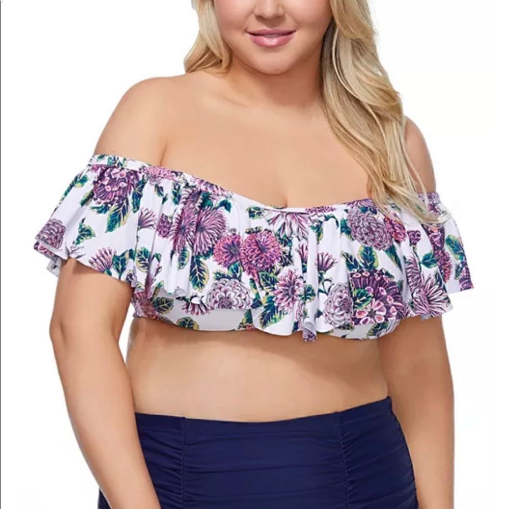 Raisins Curve Trendy Plus Size Wild Romance Tortuga Flounce Bikini Top